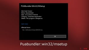 Puabundler:win32/msetup virus