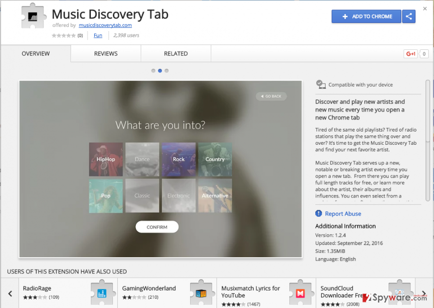 Music Discovery Tab example