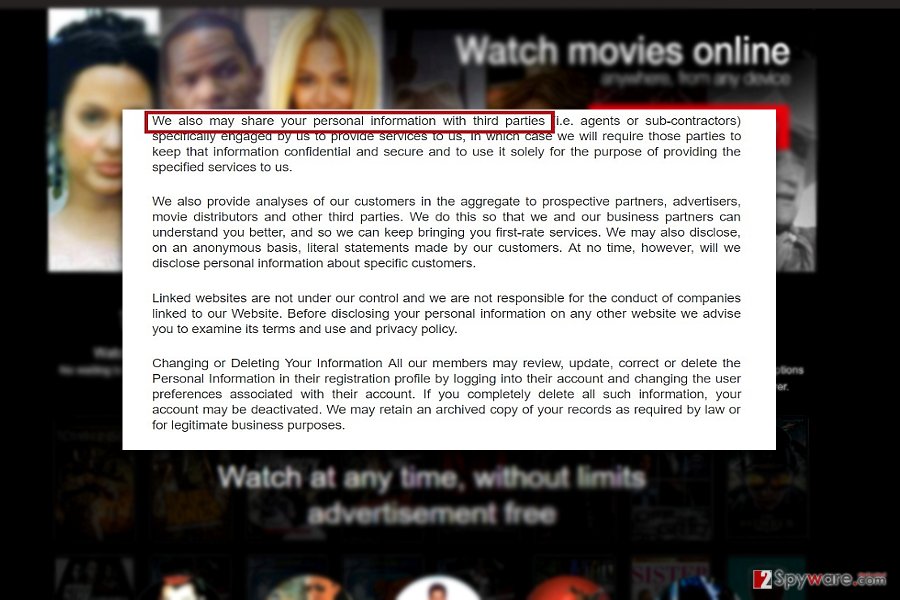 The screenshot of  Muvflix privacy policy