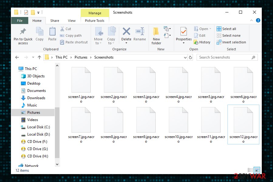 Nacro ransomware encrypted files