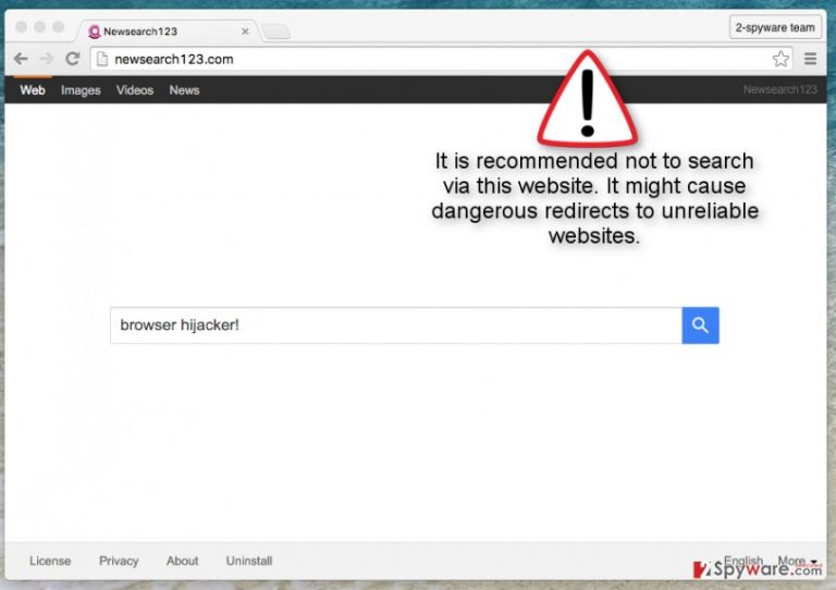 Newsearch123.com hijacker screenshot