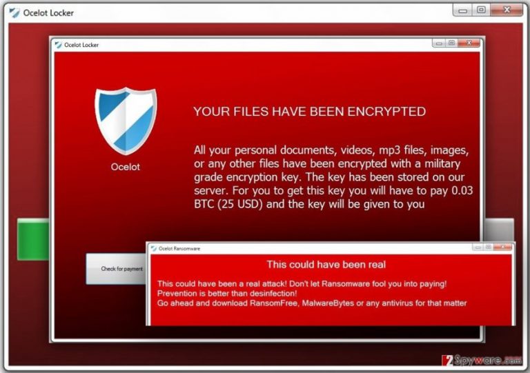 The ransom message by Ocelot Locker ransomware virus