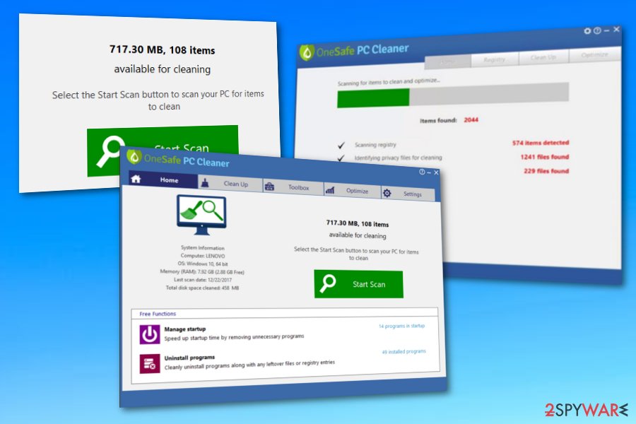 OneSafe PC Cleaner fake system program