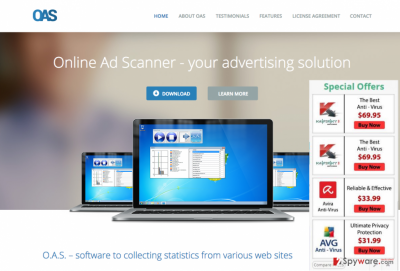 The picture of Online Ad Scanner page and pop-up ads