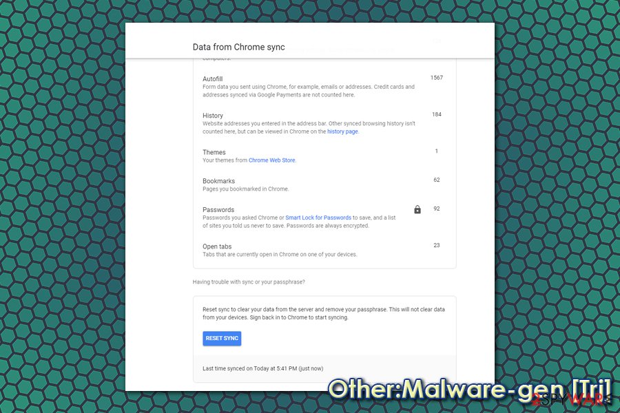 Other:Malware-gen [Trj] - reset Chrome sync