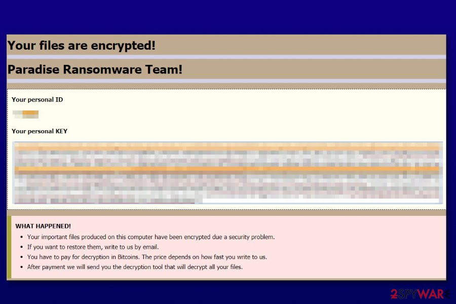 Paradise ransomware new payment site