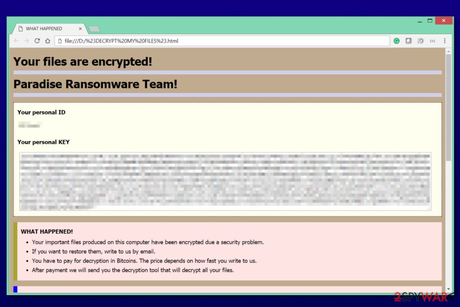 Paradise ransomware payment website
