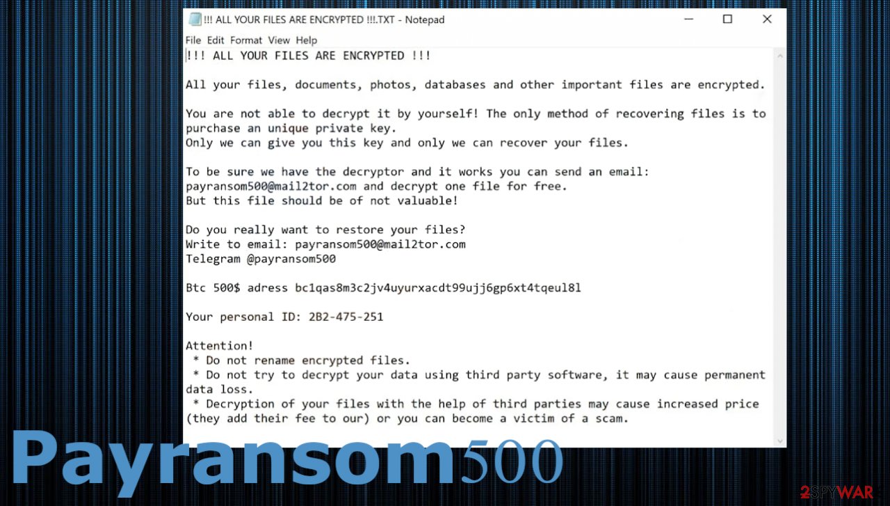 Remove Payransom500 ransomware (virus) - Decryption Steps Included