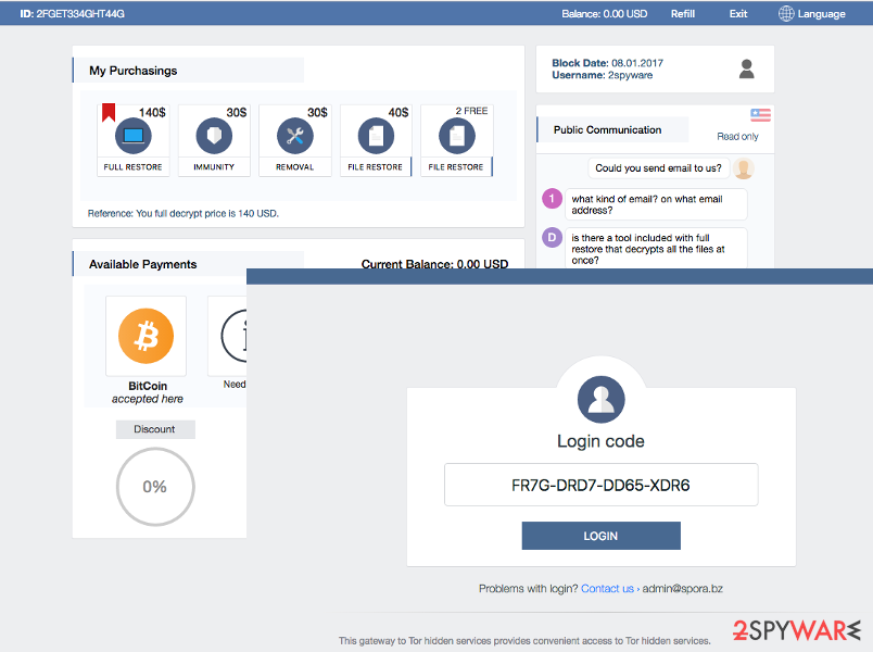 User support and other features of Spora ransomware User support and other features of Spora ransomware