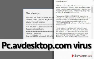 Pc.avdesktop.com virus attempts to scare the computer user