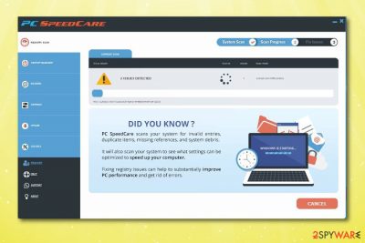 The GUI of PC Speed Care virus