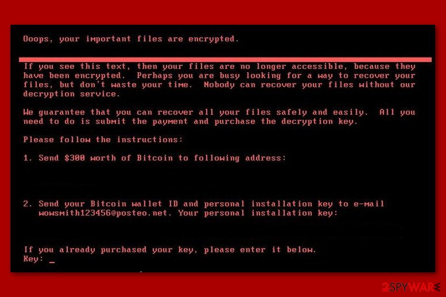 Petya ransomware delivers a ransom note