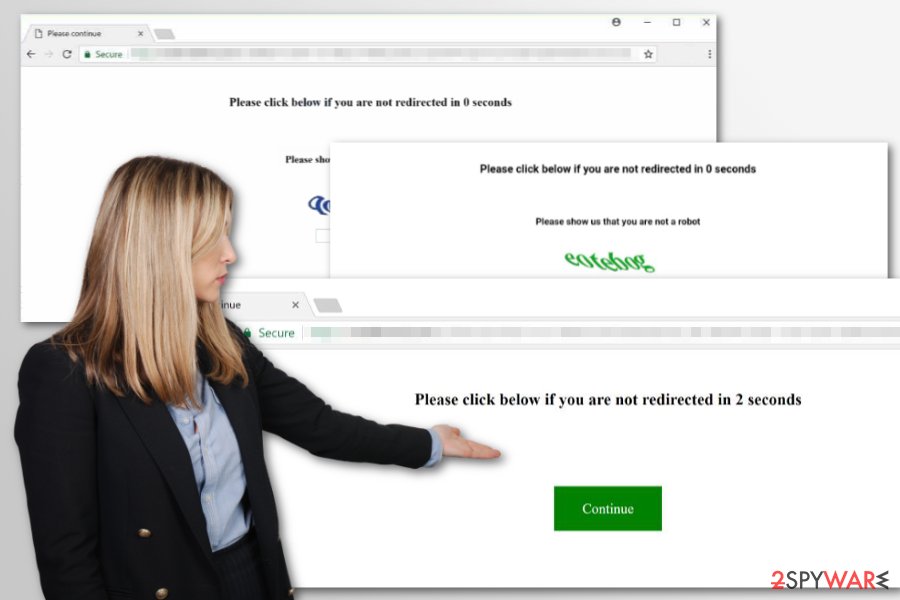 Image of “Please click below if you are not redirected” virus