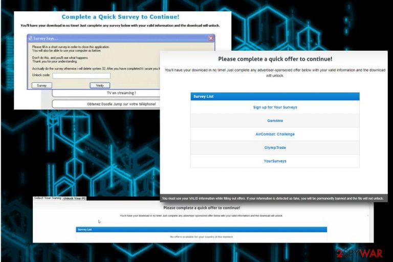Displaying Please complete a quick survey to continue scam