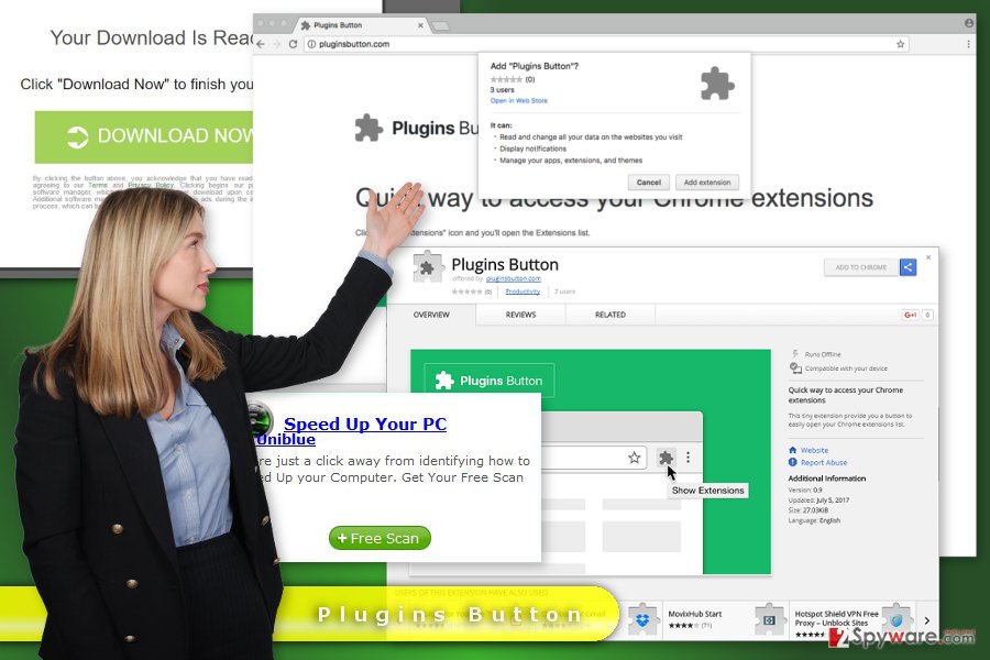 The example of Plugins Button adware