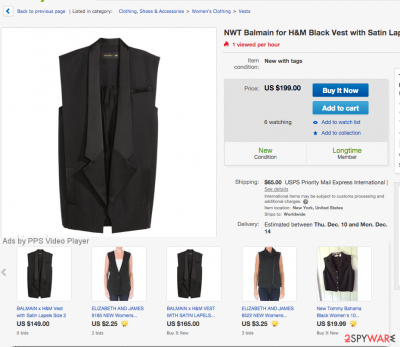PPS Video Player adware showing banners on a shopping website