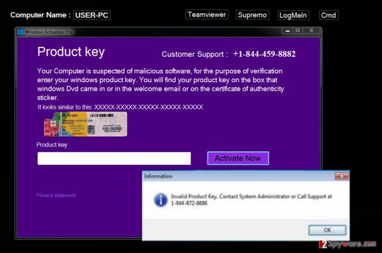“Product Key – Customer Support" scam