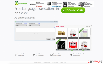 Quicky Translator adware promotion website filled with pop-up advertisements