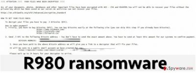 R980 malware leaves this ransom note on the compromised computer's screen