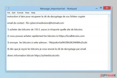 Ransom note by VideoBelle ransomware virus