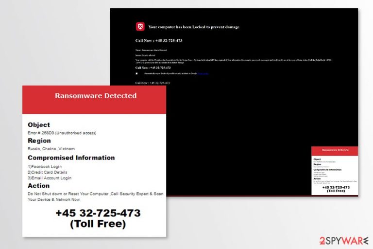 Screenshot of "Ransomware detected" virus