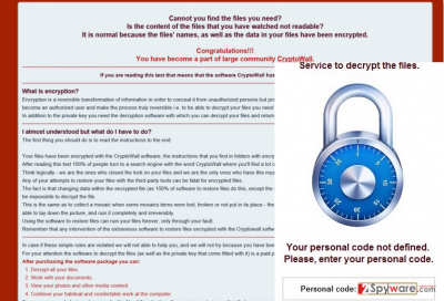 The warning message of ransomware .exx File Extension virus