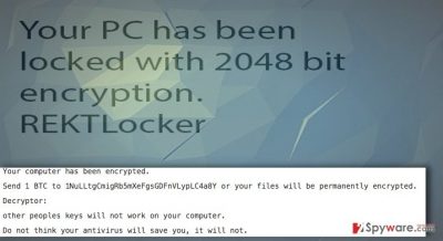 REKTLocker ransomware virus and its ransom note