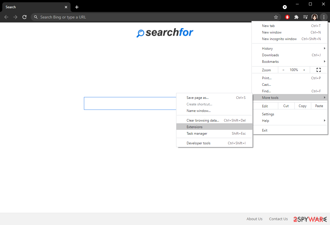 SearchFor Chrome Settings