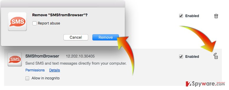 How to remove SMSfromBrowser from Chrome