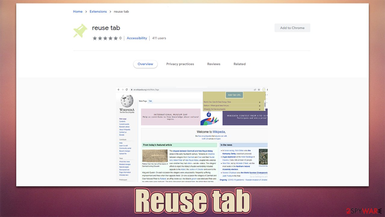 Reuse tab browser extension