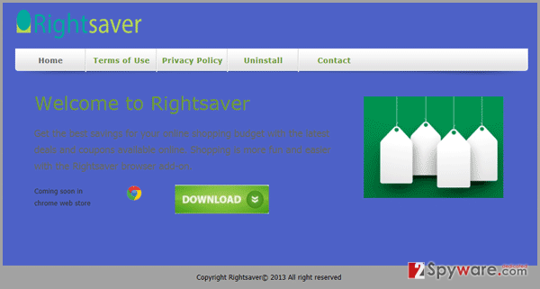 RightSaver adware snapshot RightSaver adware snapshot