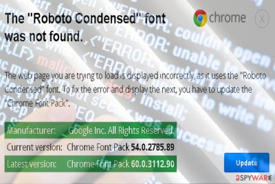 The image displaying "The Roboto Condensed font was not found"  Chrome sample