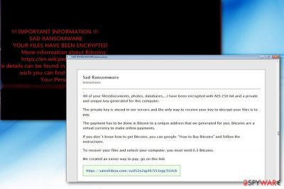 The picture illustrating Sad ransomware note