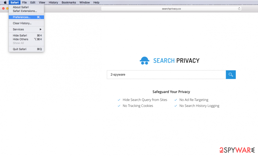 The image showing Search Privacy hijack on Safari