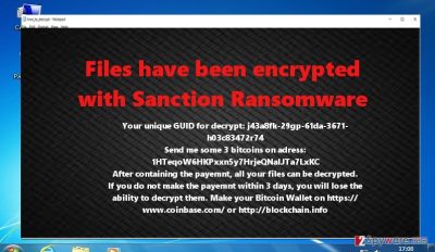The ransom note of Sanction virus
