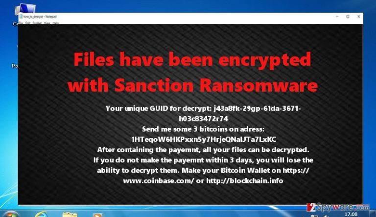 The ransom note of Sanction virus