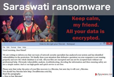 An image of the Saraswati virus ransom note and desktop picture