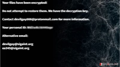 Example of Satan666 file-encrypting malware