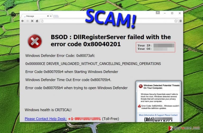 Example showing BSOD Error virus activity