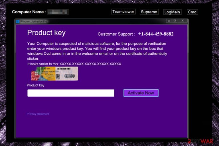 Screenshot of Windows Product Key notification