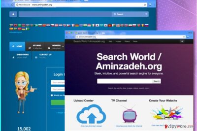 Screenshot of Search.aminzadeh.org virus