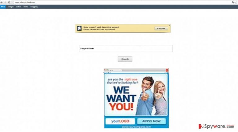The image showing search.boydubed.com virus