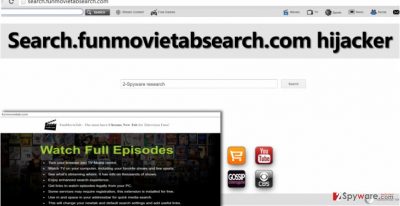 Screenshot of Search.funmovietabsearch.com redirect virus