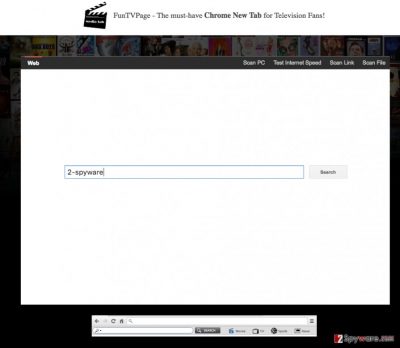 A screenshot of the Search.funtvpage.com virus