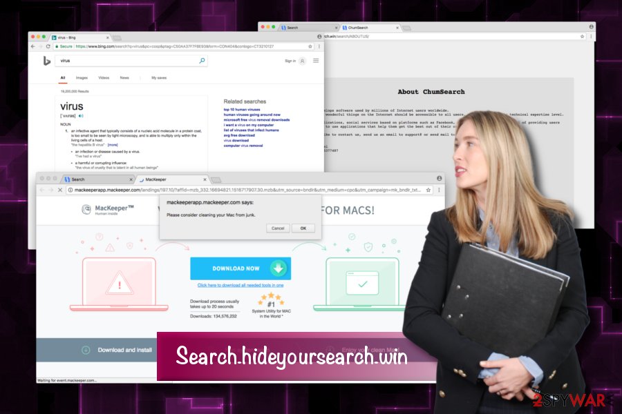 The illustration of Search.hideyoursearch.win browser hijacker