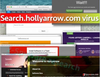 Picture of Search.hollyarrow.com virus and ads on the screen