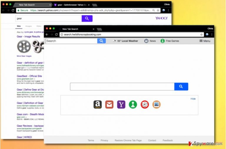 Screenshot of Search.hwildforscrapbooking.com virus