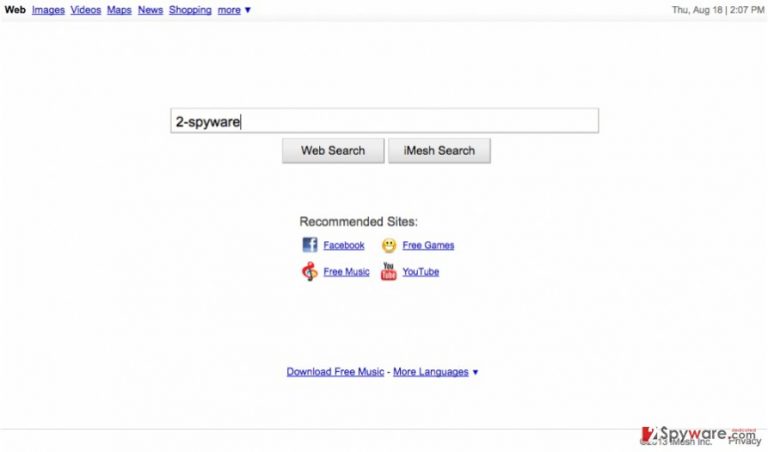 A screenshot of Search.imesh.net browser hijacker's official website