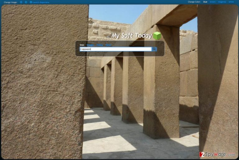 A screenshot of the Search.mysofttoday.com virus