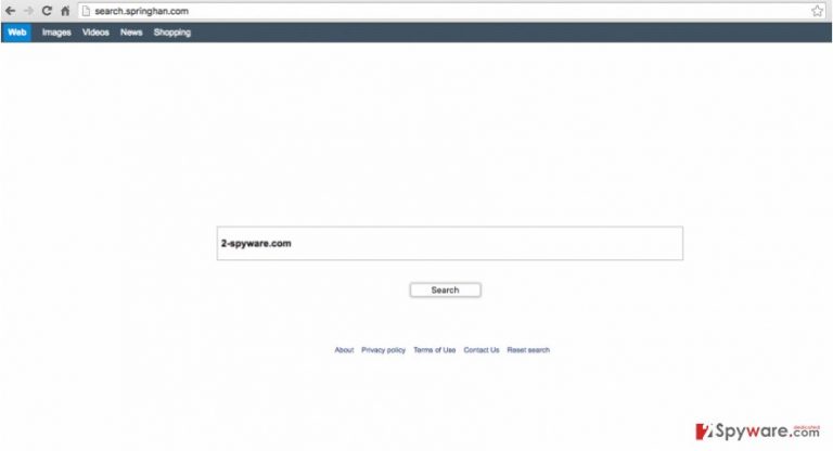 A screenshot of the Search.springhan.com browser hijacker